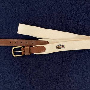 LACOSTE, Cotton and Leather belt, Size 34, White
